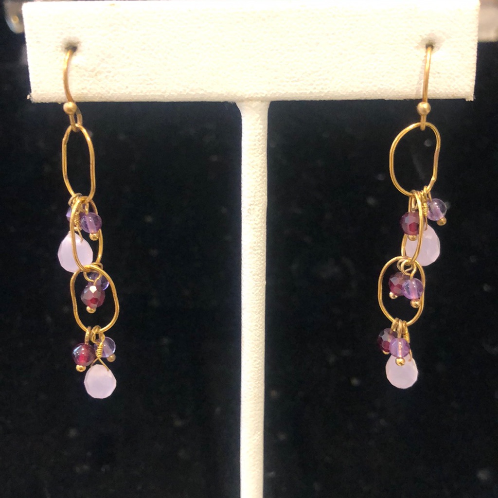 Amethyst & Rose Quartz Dainty Beads Earrings-Boutique